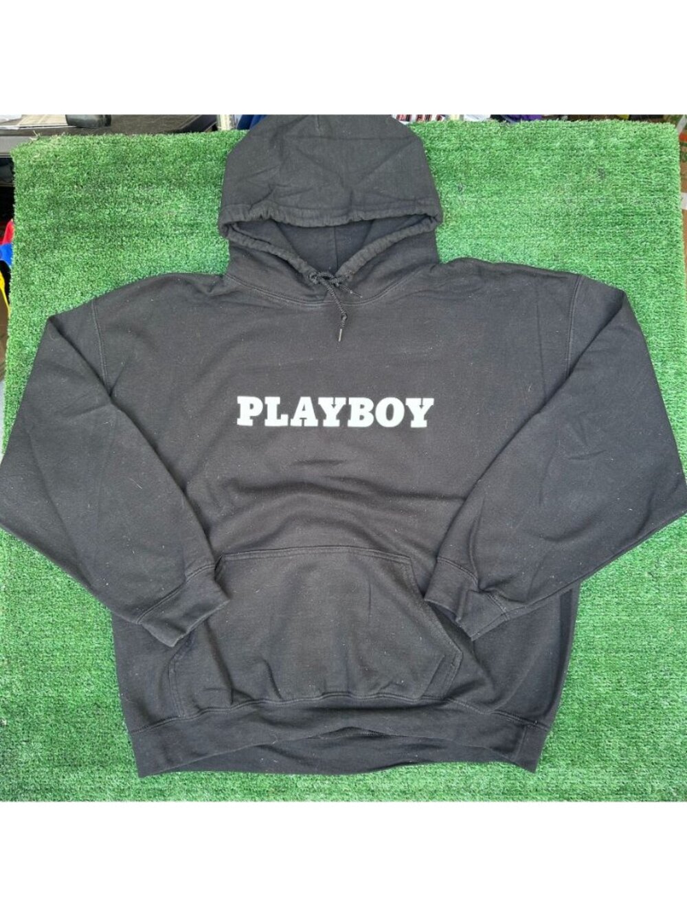 Vintage Y2K Playboy Bunny Hoodie Sweatshirt Black XL Fleece Streetwear Grunge